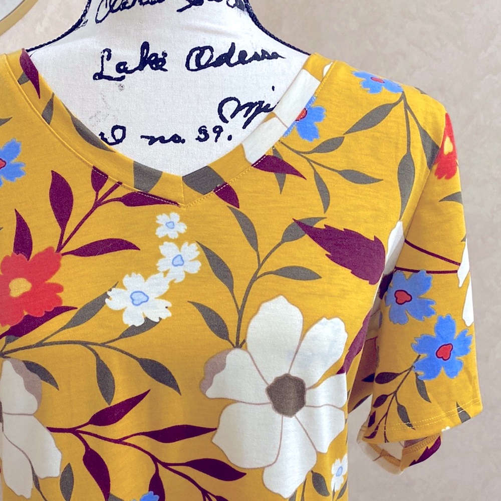 Blue, Burgundy, Taupe, and Cream Floral Tunic Tee | LuLaRoe Iris
